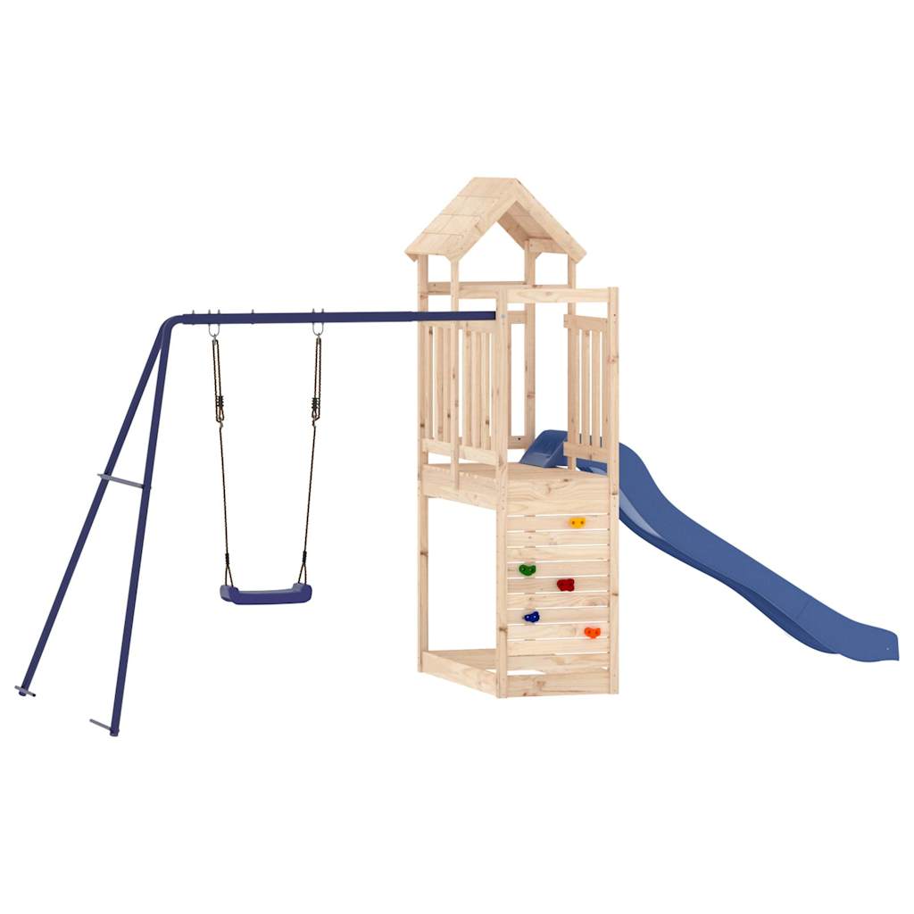 Swing Sets & Playsets Wooden Climbing Frame Kids Outdoor Playset Rockwall Slide