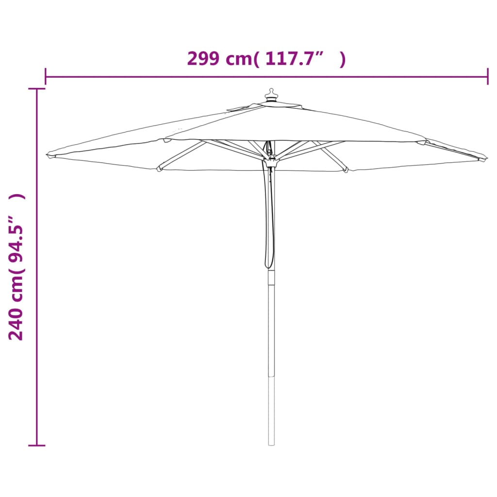 Garden Parasol With Wooden Pole Azure 299X240 Cm