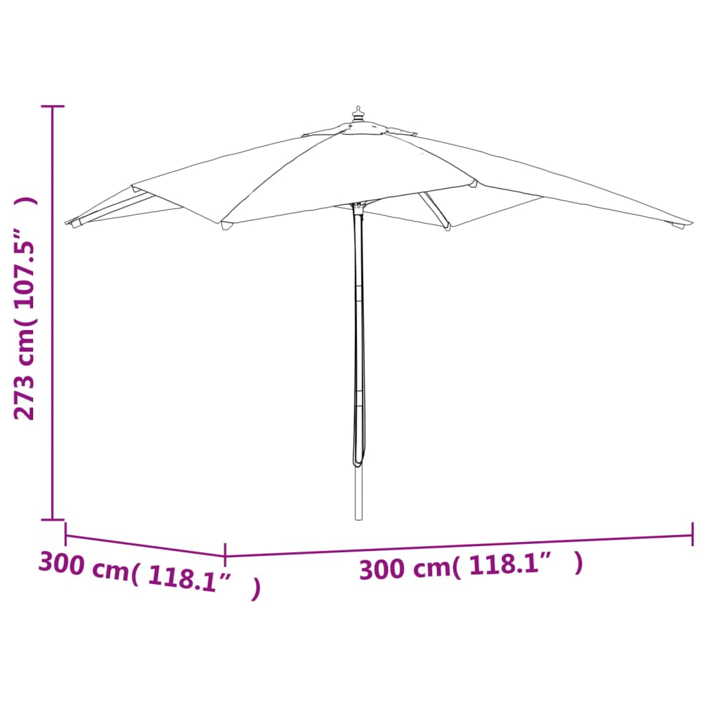Garden Parasol With Wooden Pole 300X300X273 Cm