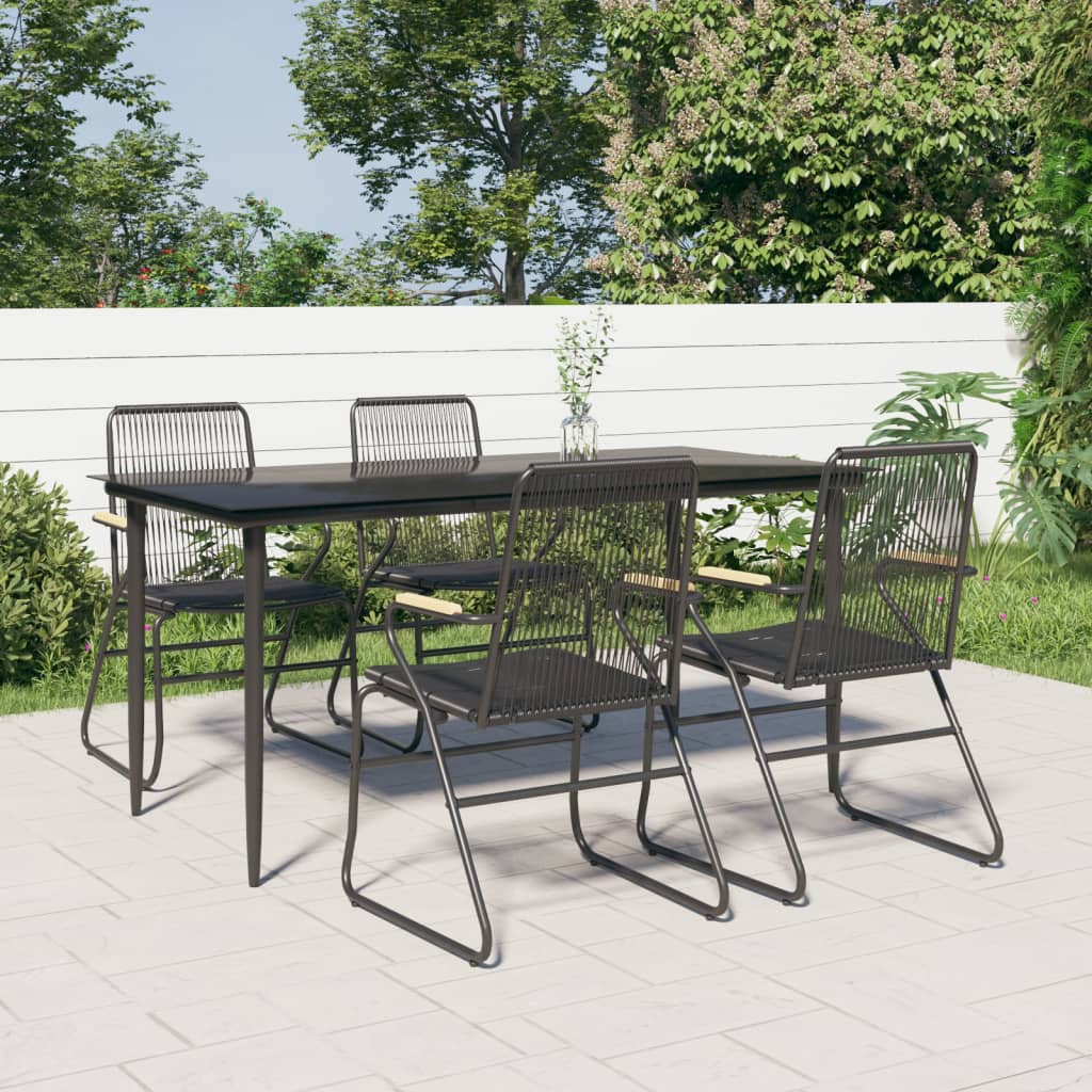 5 Piece Garden Dining Set Black Pvc Rattan