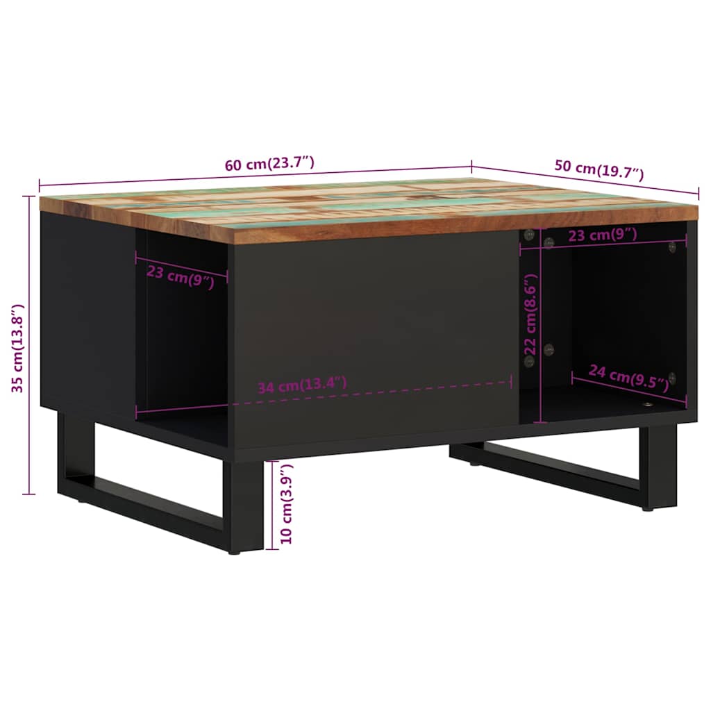Coffee Table Solid Wood Reclaimed light brown multicolour metal 90 x 50 x 40 cm