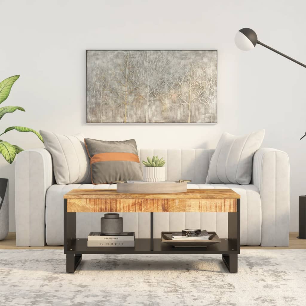 Coffee Table Solid Wood Reclaimed light brown multicolour metal 90 x 50 x 40 cm