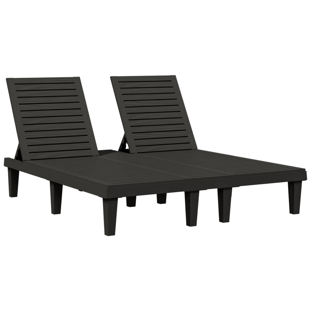 Sunloungers Double Sun Lounger Reclining Garden Patio Day Bed 2 Person Black PP