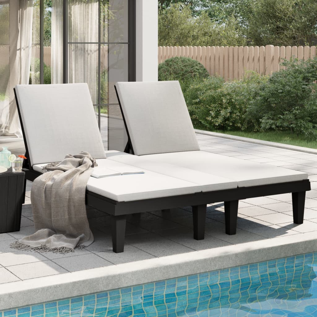 Sunloungers Double Sun Lounger Reclining Garden Patio Day Bed 2 Person Black PP