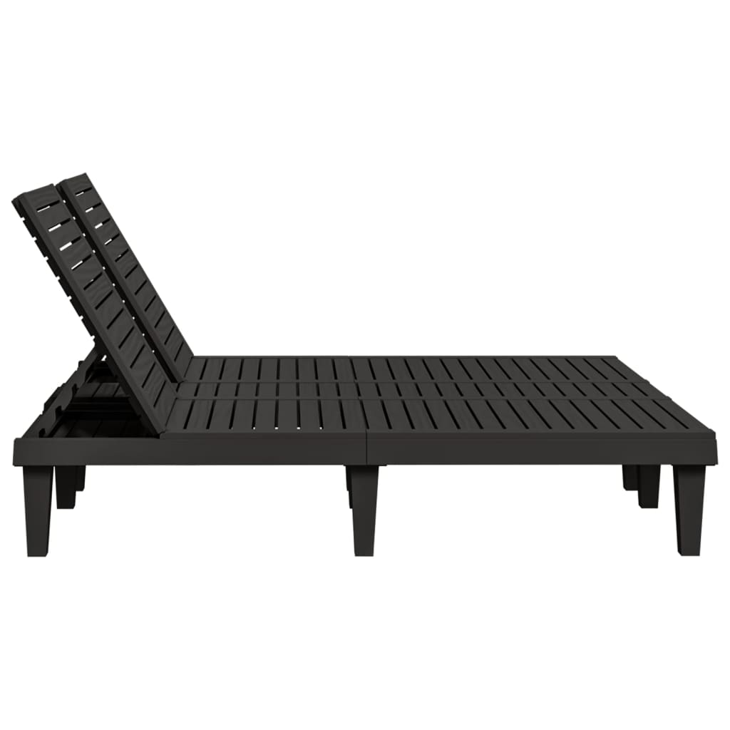 Sunloungers Double Sun Lounger Reclining Garden Patio Day Bed 2 Person Black PP