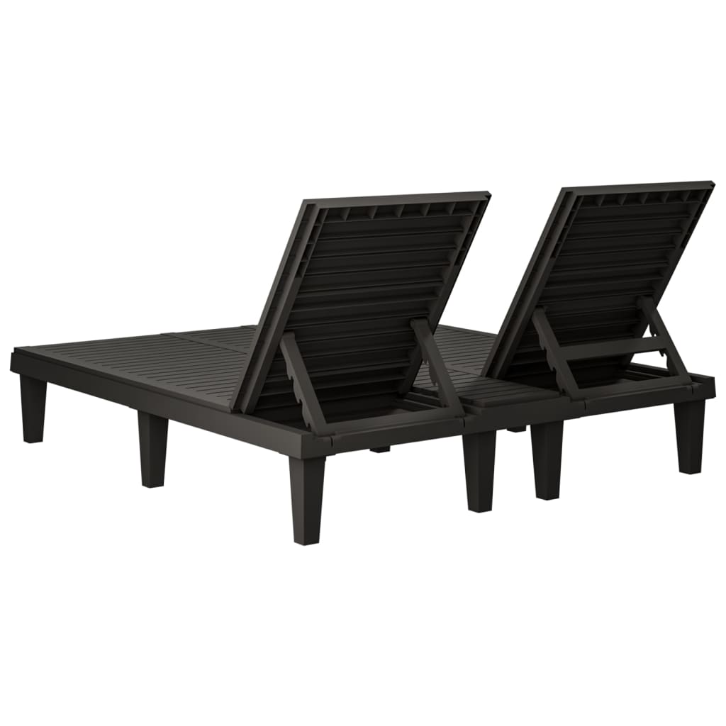 Sunloungers Double Sun Lounger Reclining Garden Patio Day Bed 2 Person Black PP