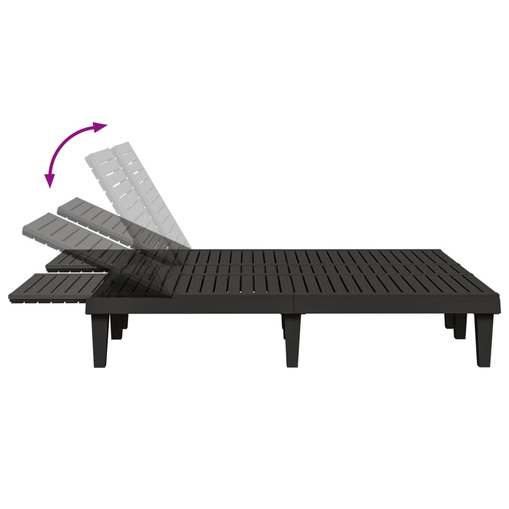 Sunloungers Double Sun Lounger Reclining Garden Patio Day Bed 2 Person Black PP