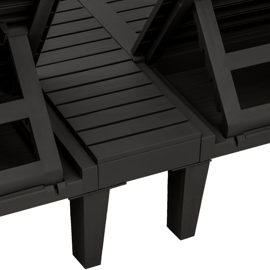 Sunloungers Double Sun Lounger Reclining Garden Patio Day Bed 2 Person Black PP