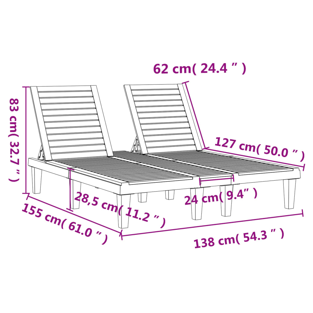Sunloungers Double Sun Lounger Reclining Garden Patio Day Bed 2 Person Black PP