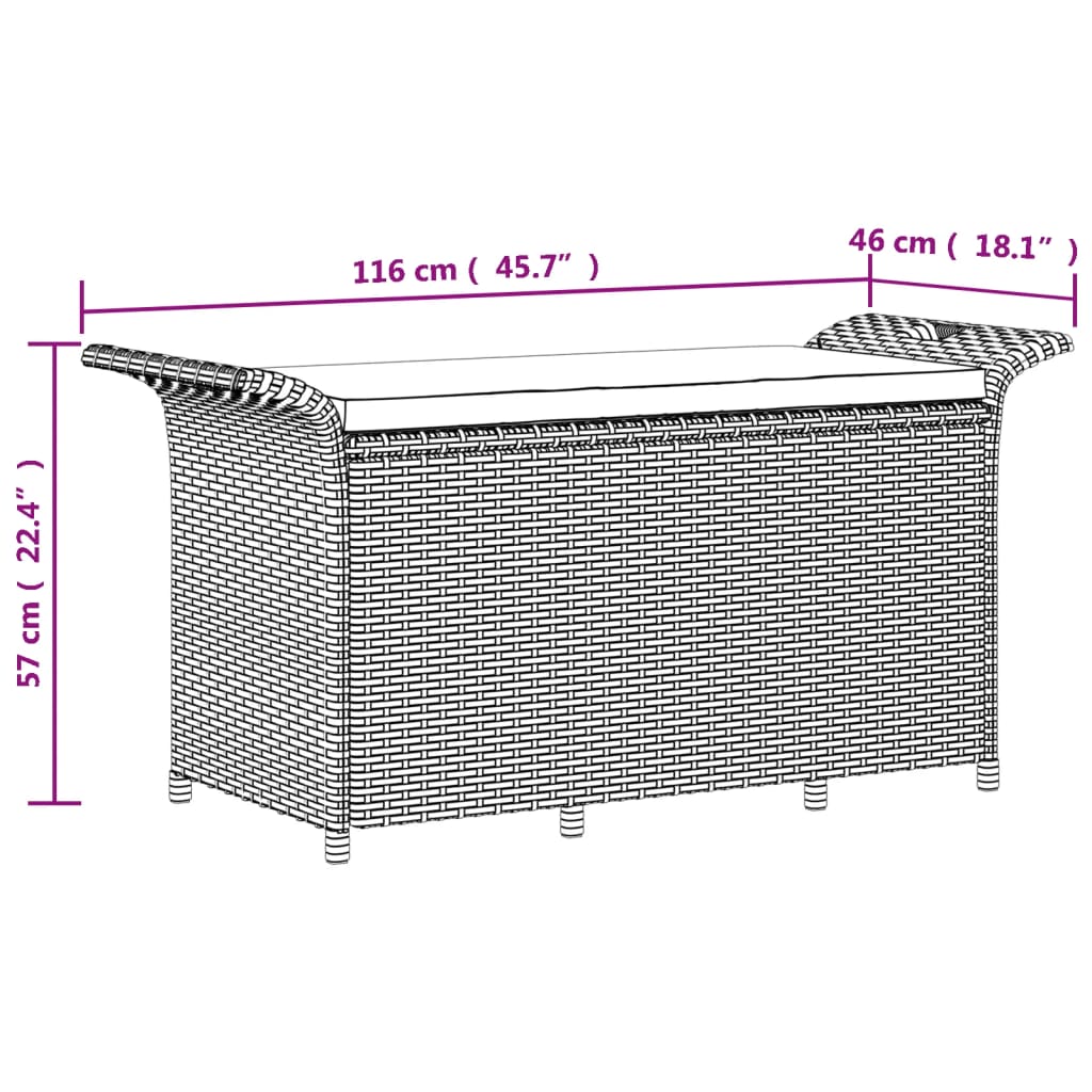 Garden Bench With Cushion Brown 116X46X57 Cm Poly Rattan