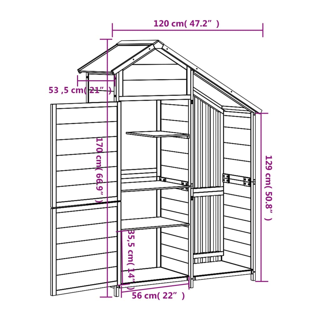 Garden Tool Shed 120X53.5X170 Cm Solid Wood Pine