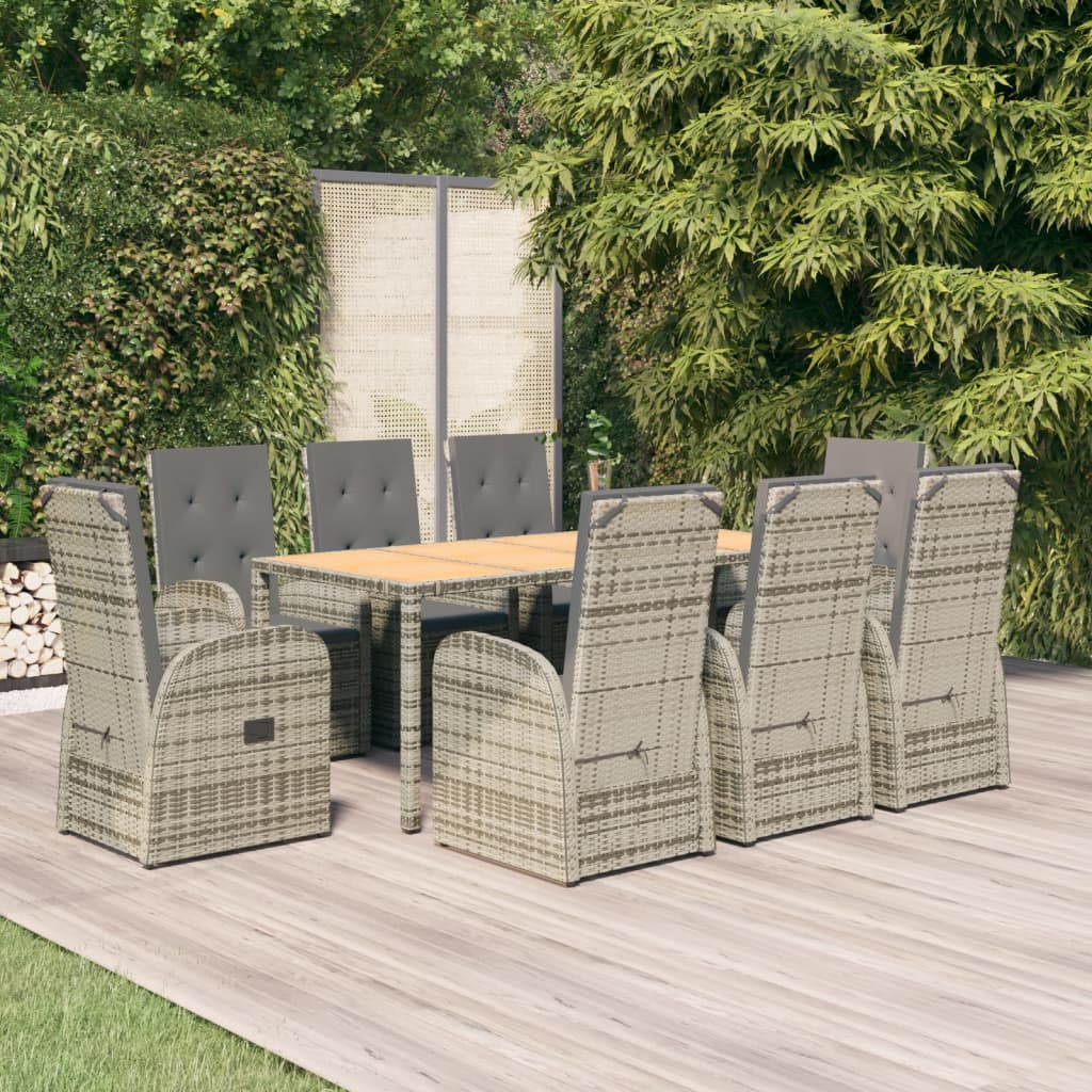 7 Piece Garden Dining Set Grey Poly Rattan&Solid Wood Acacia