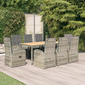 7 Piece Garden Dining Set Grey Poly Rattan&Solid Wood Acacia