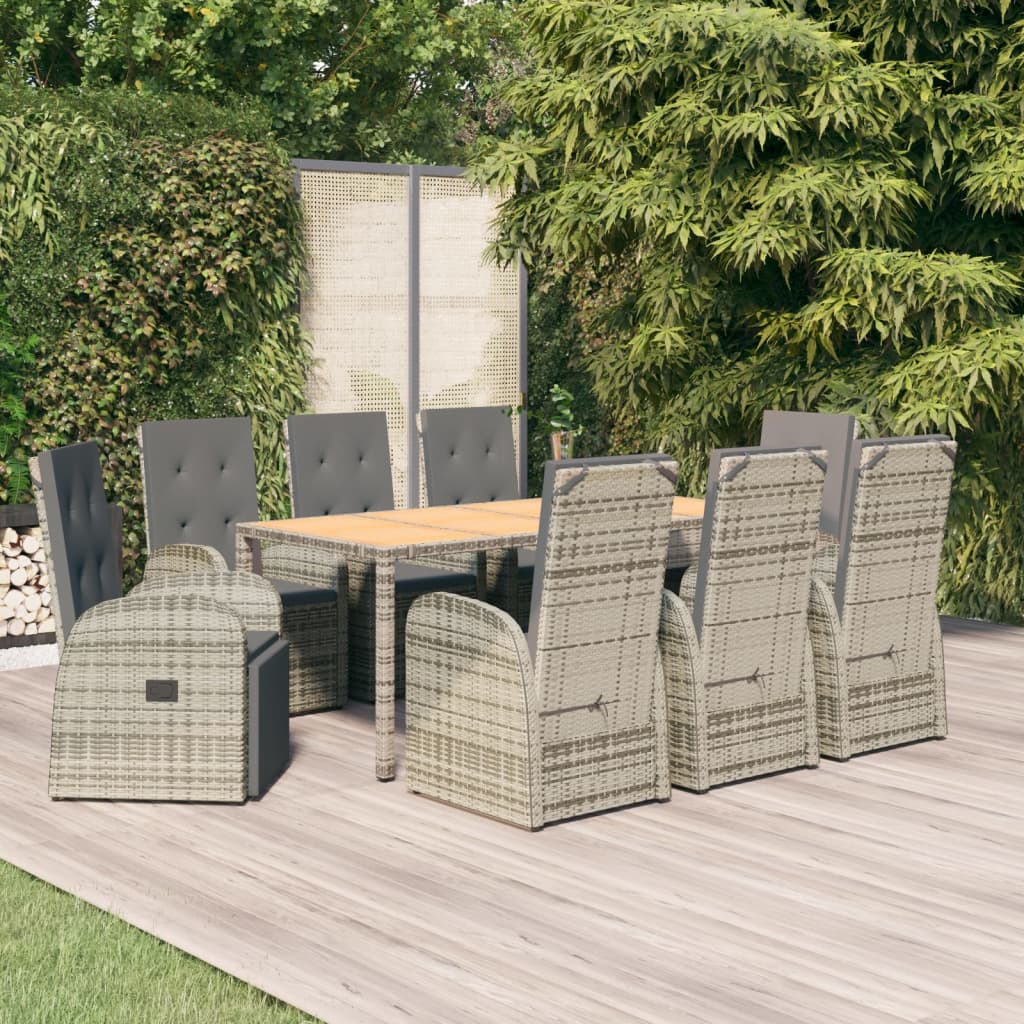 7 Piece Garden Dining Set Grey Poly Rattan&Solid Wood Acacia