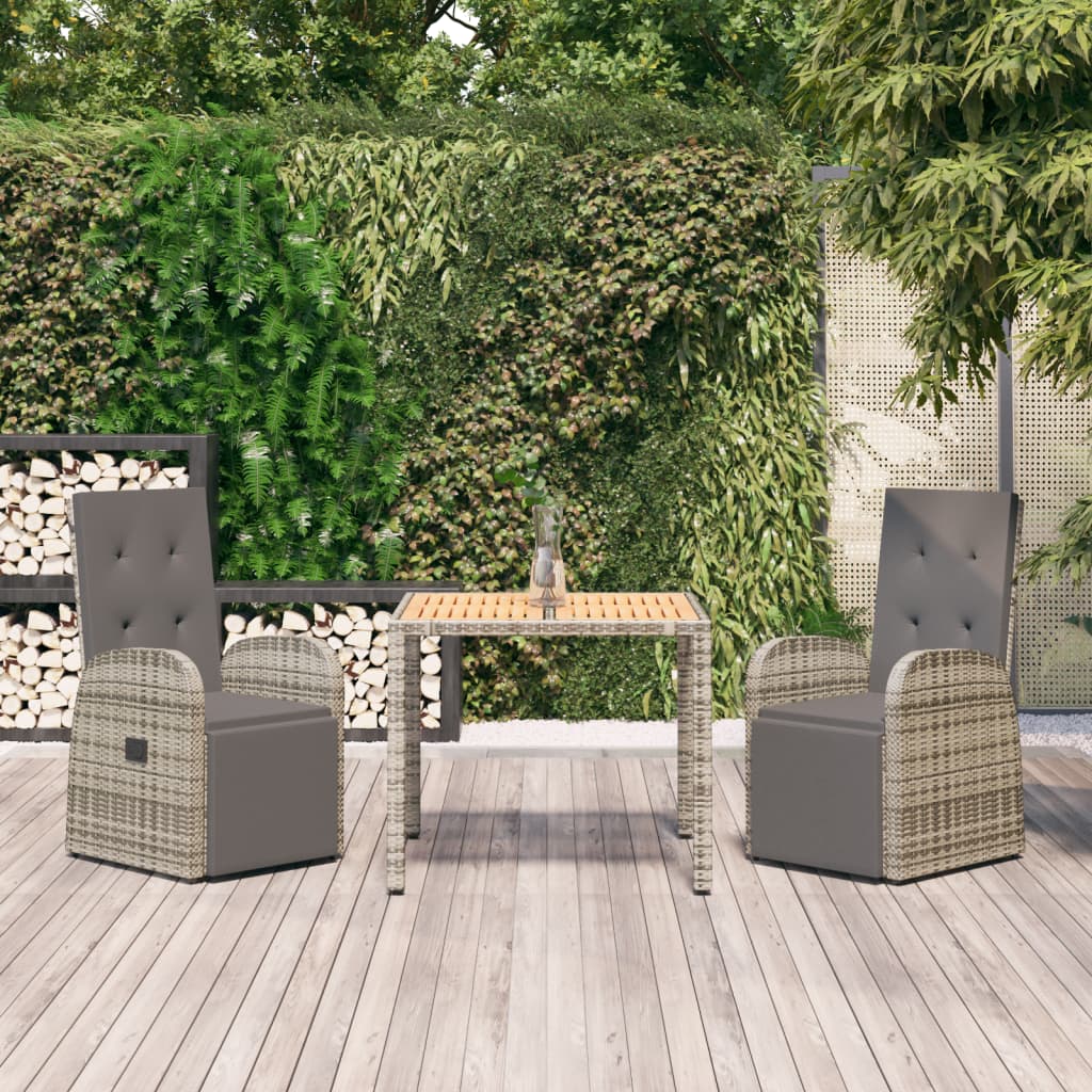 Outdoor Furniture Set 5 Piece Garden Dining Grey Poly Rattan&Solid Wood Acacia 9