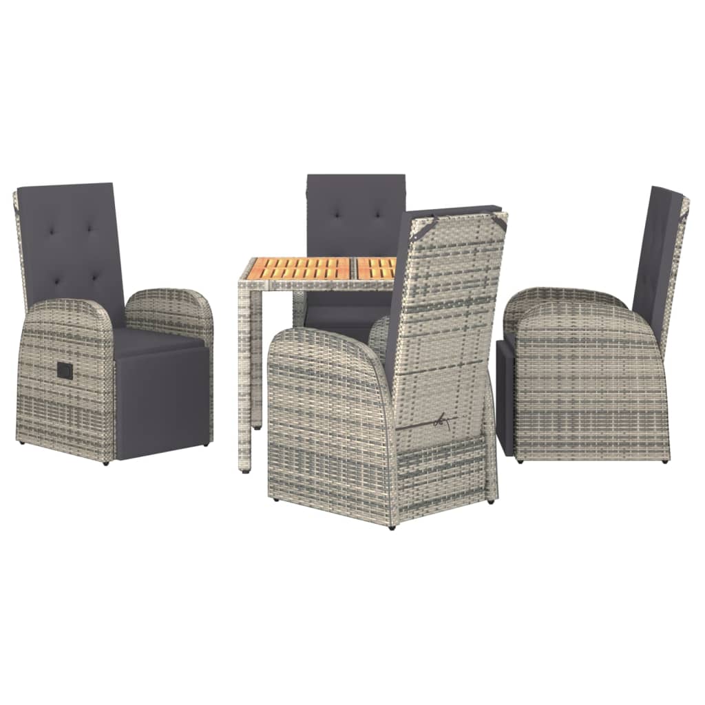 Outdoor Furniture Set 5 Piece Garden Dining Grey Poly Rattan&Solid Wood Acacia 9