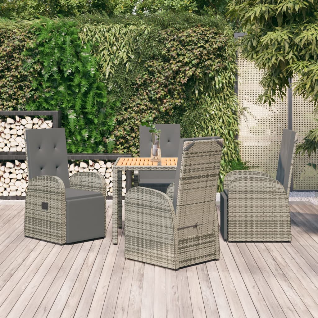 Outdoor Furniture Set 5 Piece Garden Dining Grey Poly Rattan&Solid Wood Acacia 9