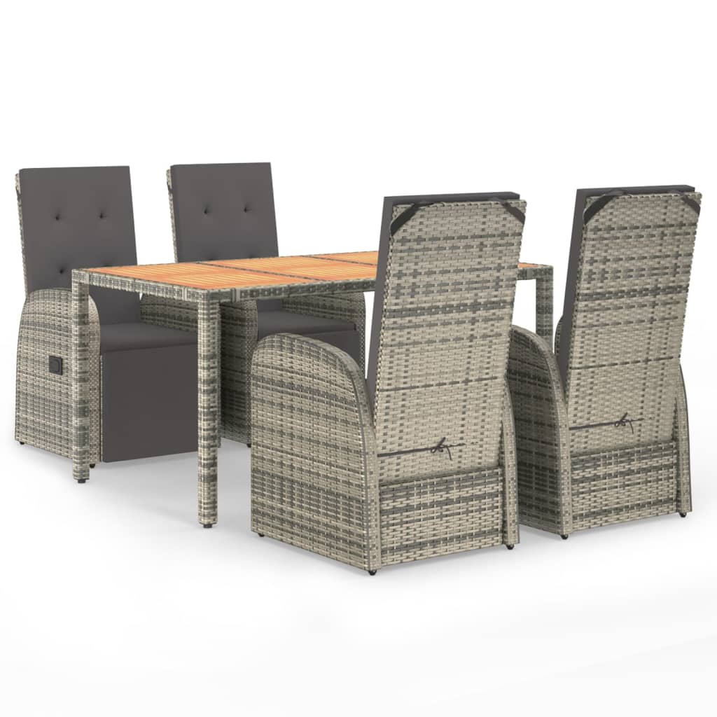 5 Piece Garden Dining Set Grey Poly Rattan&Solid Wood Acacia