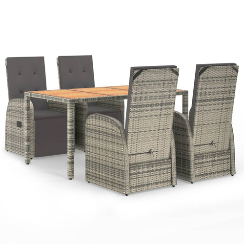 5 Piece Garden Dining Set Grey Poly Rattan&Solid Wood Acacia