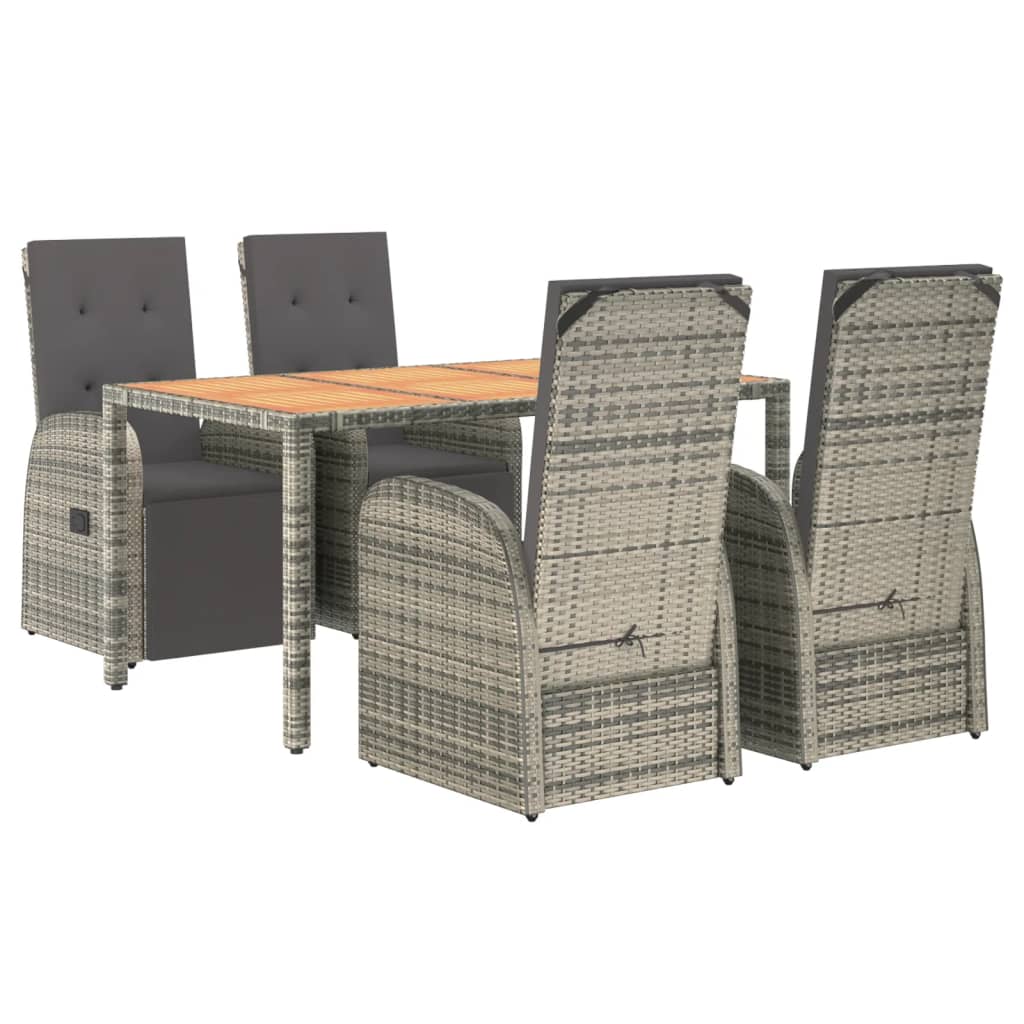 5 Piece Garden Dining Set Grey Poly Rattan&Solid Wood Acacia