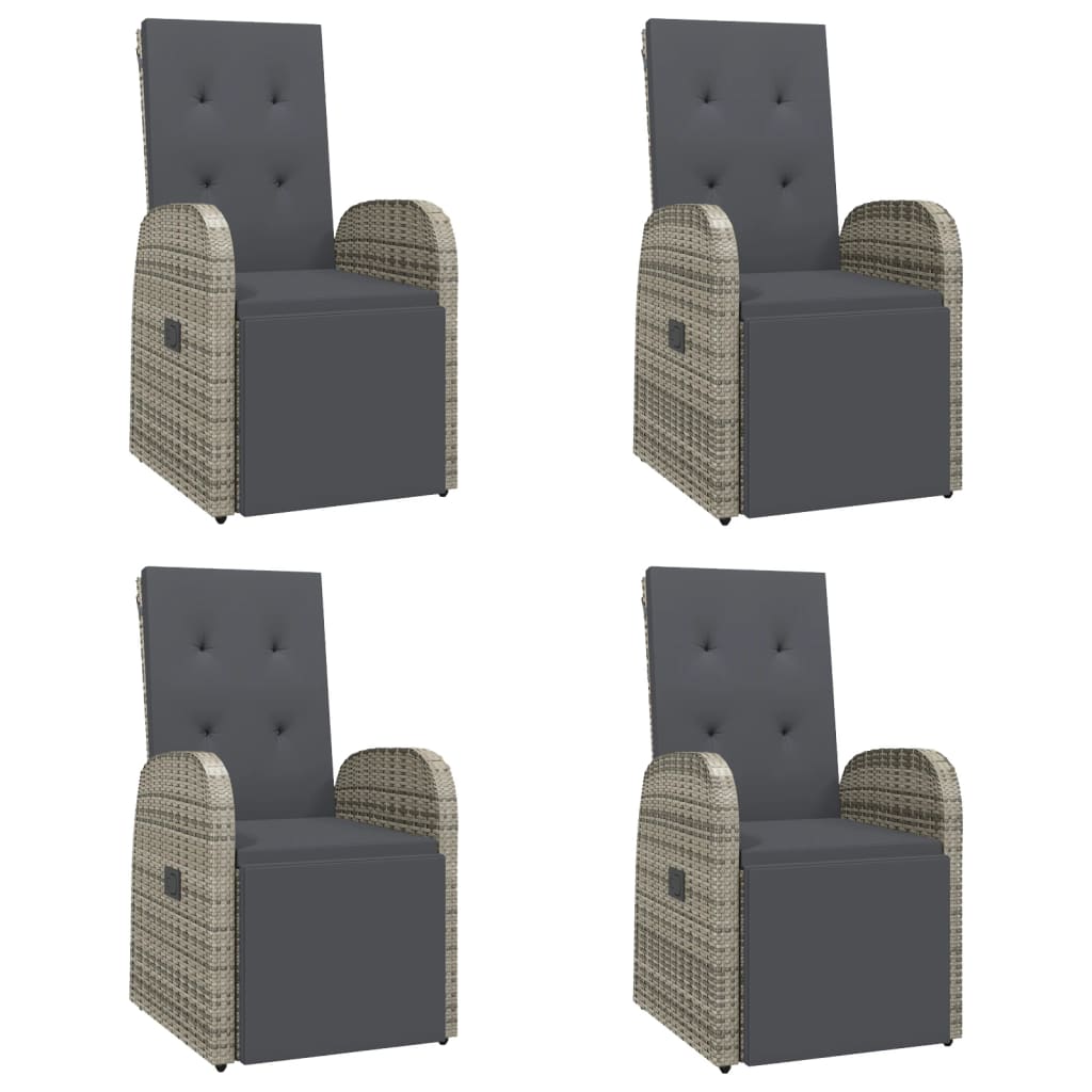 5 Piece Garden Dining Set Grey Poly Rattan&Solid Wood Acacia
