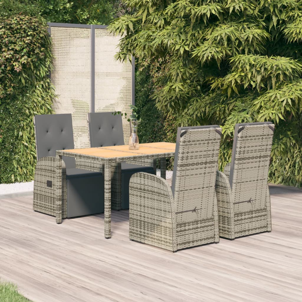 Outdoor Furniture Set 5 Piece Garden Dining Grey Poly Rattan&Solid Wood Acacia 9