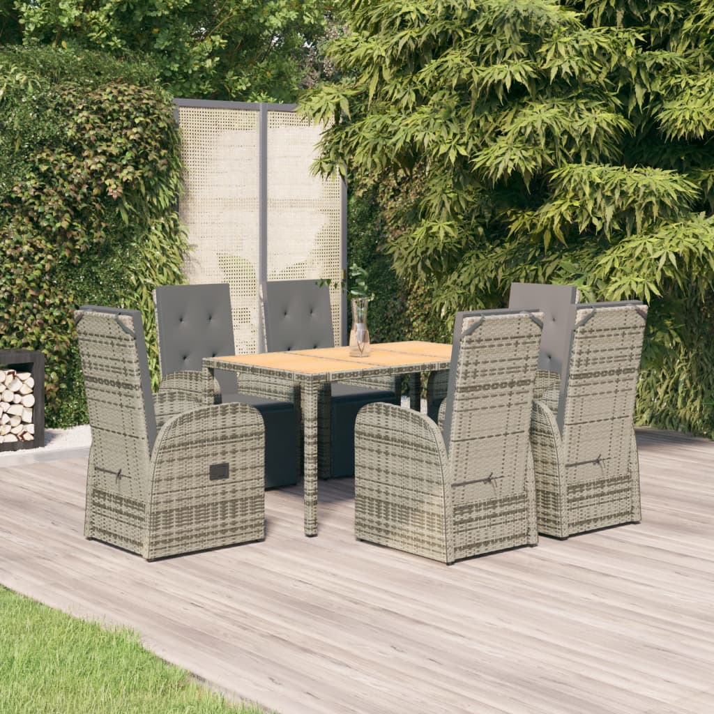 5 Piece Garden Dining Set Grey Poly Rattan&Solid Wood Acacia