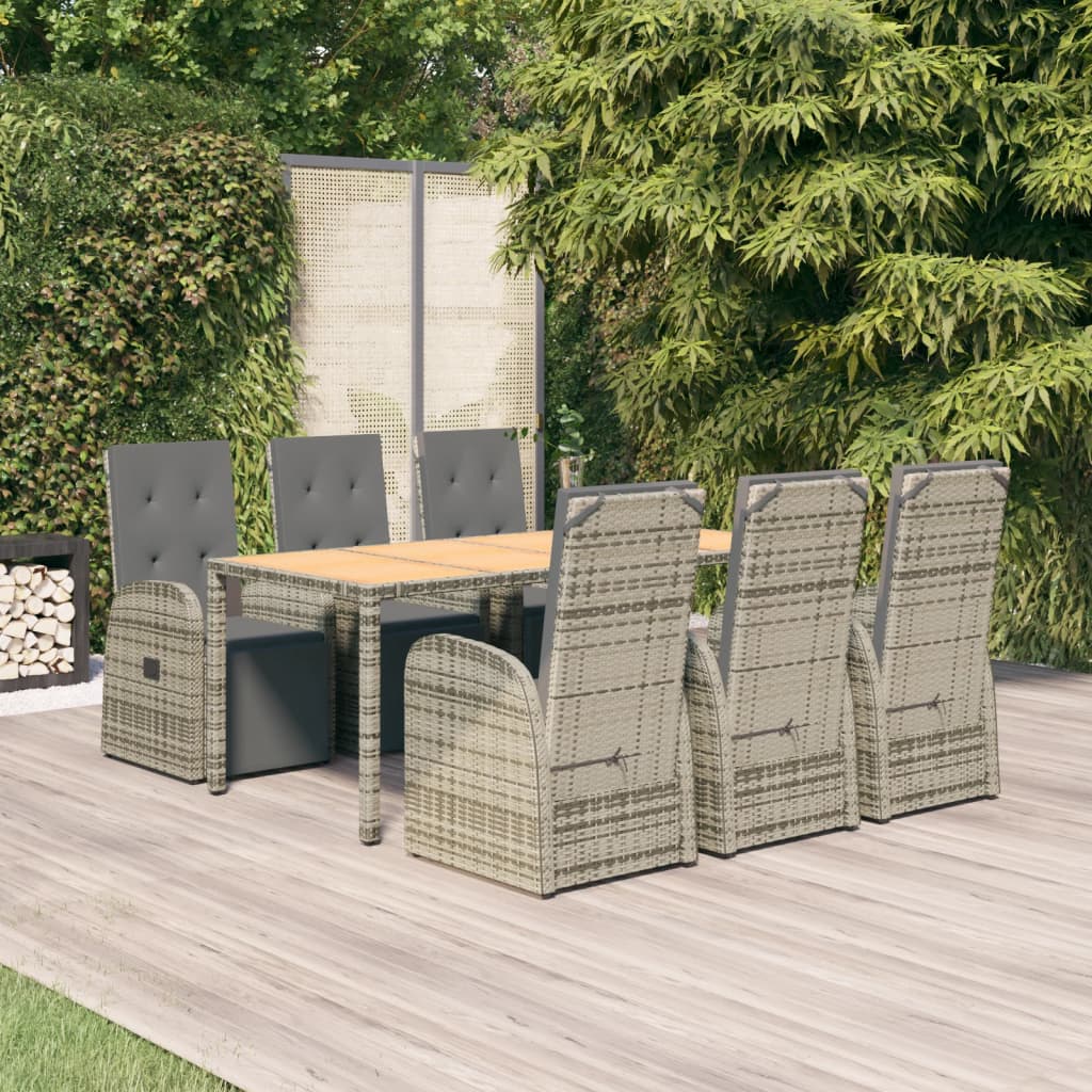 5 Piece Garden Dining Set Grey Poly Rattan&Solid Wood Acacia