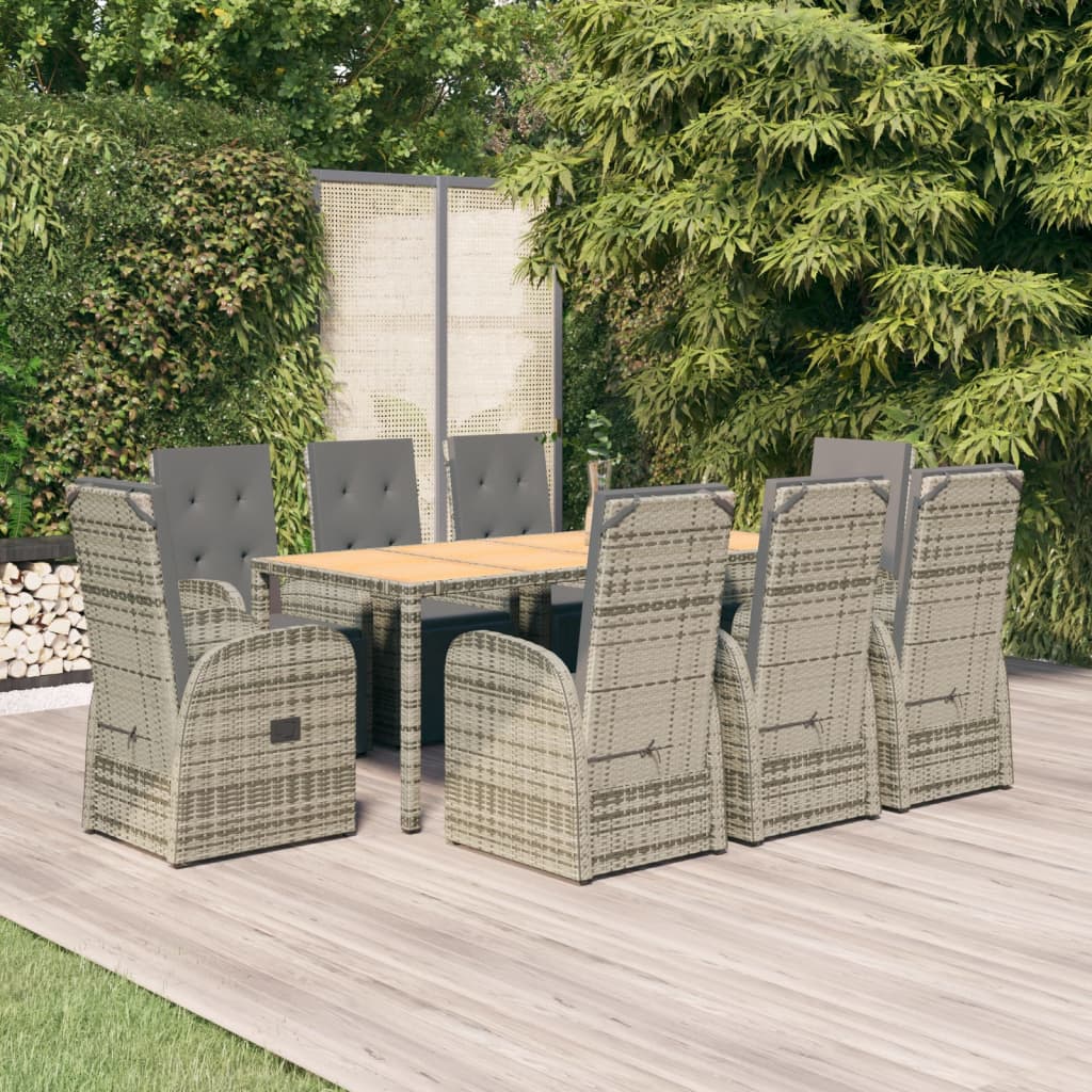 5 Piece Garden Dining Set Grey Poly Rattan&Solid Wood Acacia