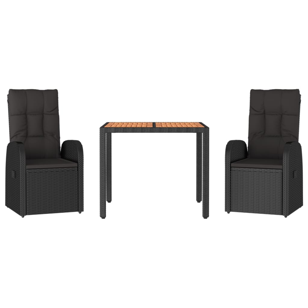 Outdoor Furniture Set 5 Piece Garden Dining Black Poly Rattan&Solid Wood Acacia