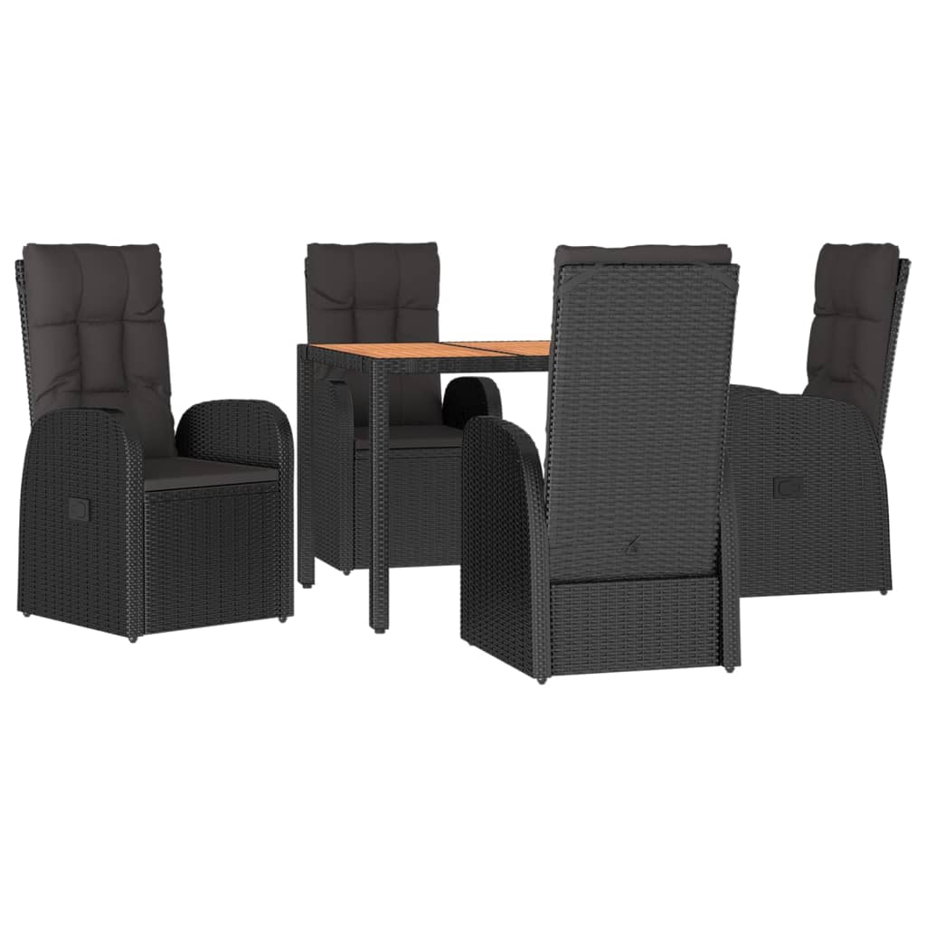 Outdoor Furniture Set 5 Piece Garden Dining Black Poly Rattan&Solid Wood Acacia