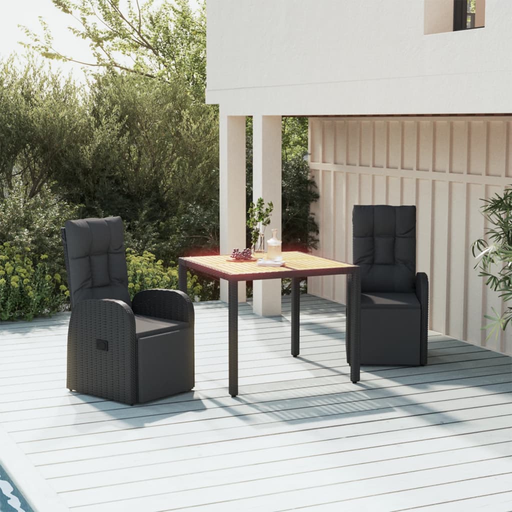 9 Piece Garden Dining Set Black Poly Rattan&Solid Wood Acacia