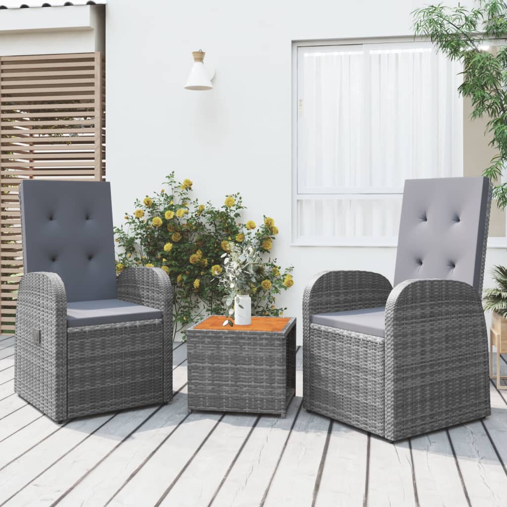 2 Piece Garden Lounge Set Grey Poly Rattan&Solid Wood Acacia