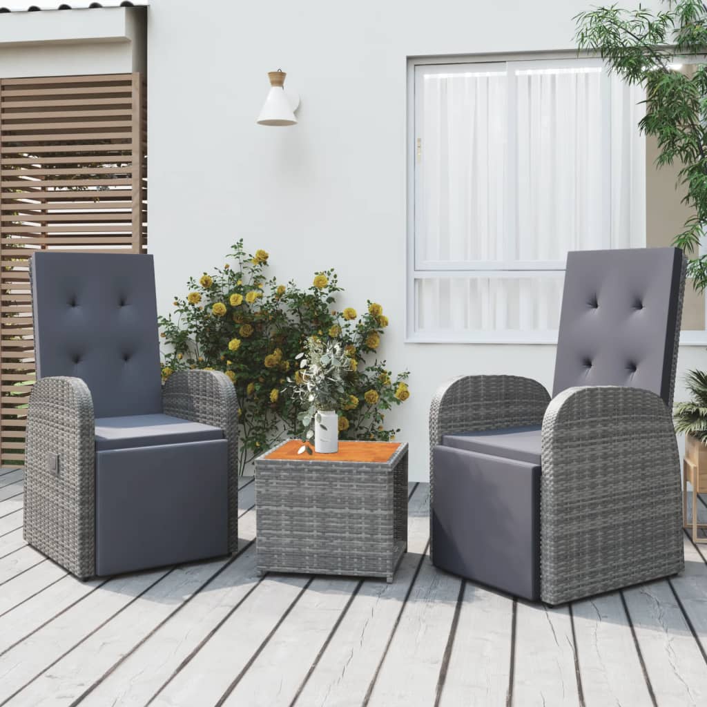 2 Piece Garden Lounge Set Grey Poly Rattan&Solid Wood Acacia