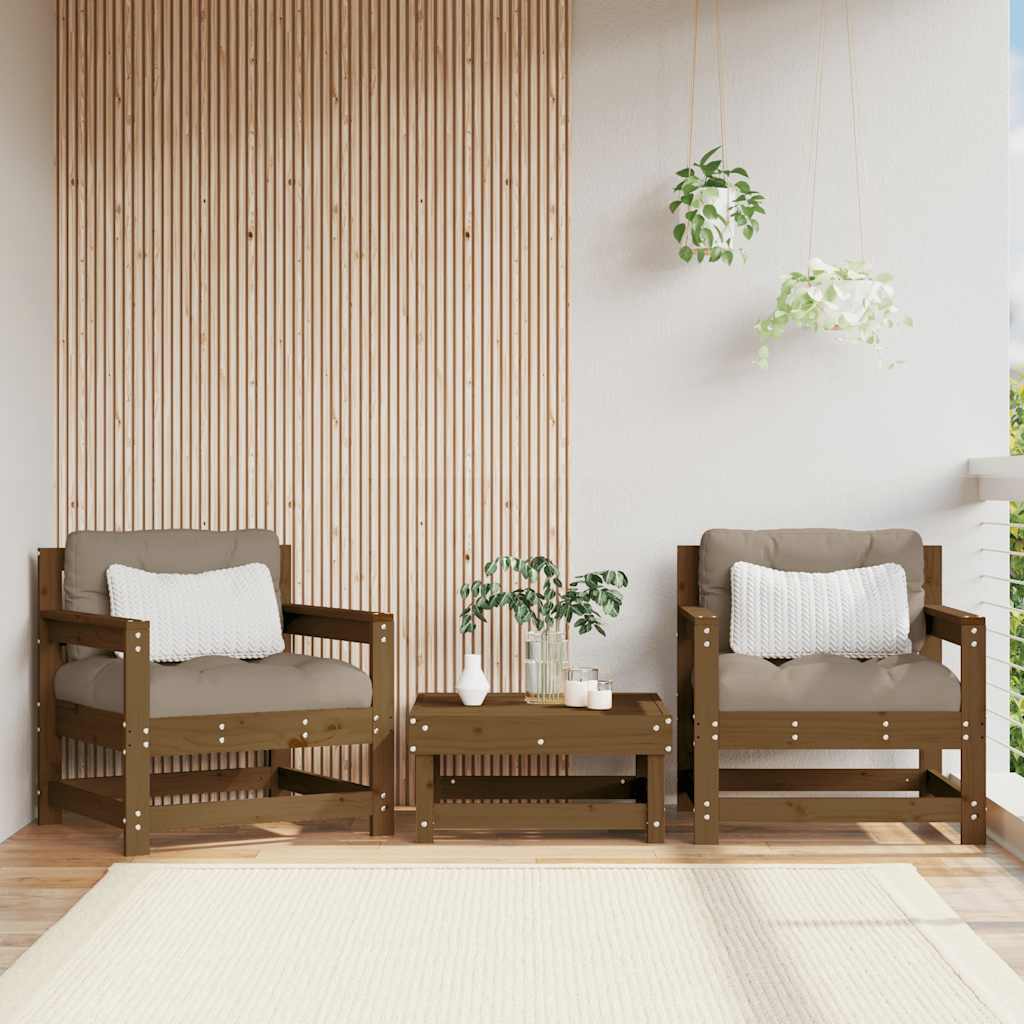 Garden Footstools With Cushions 2Pcs Honey Brown Solid Wood Pine