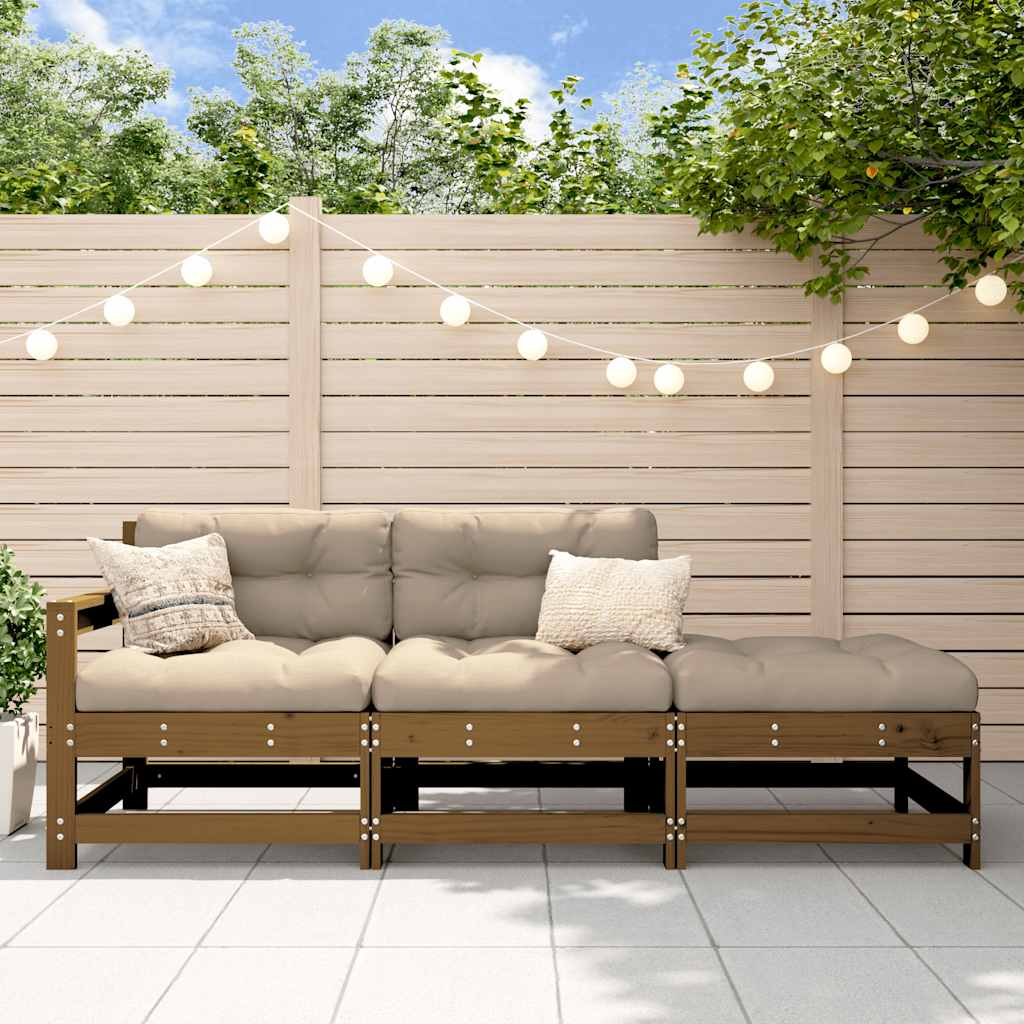Garden Footstools With Cushions 2Pcs Honey Brown Solid Wood Pine