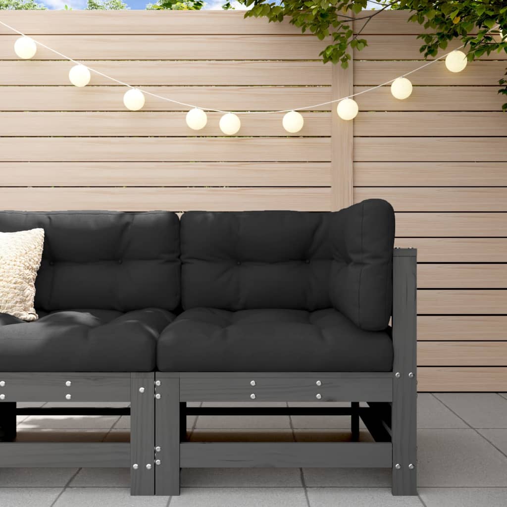 Corner Sofas With Cushions 2 Pcs Grey Solid Wood Pine