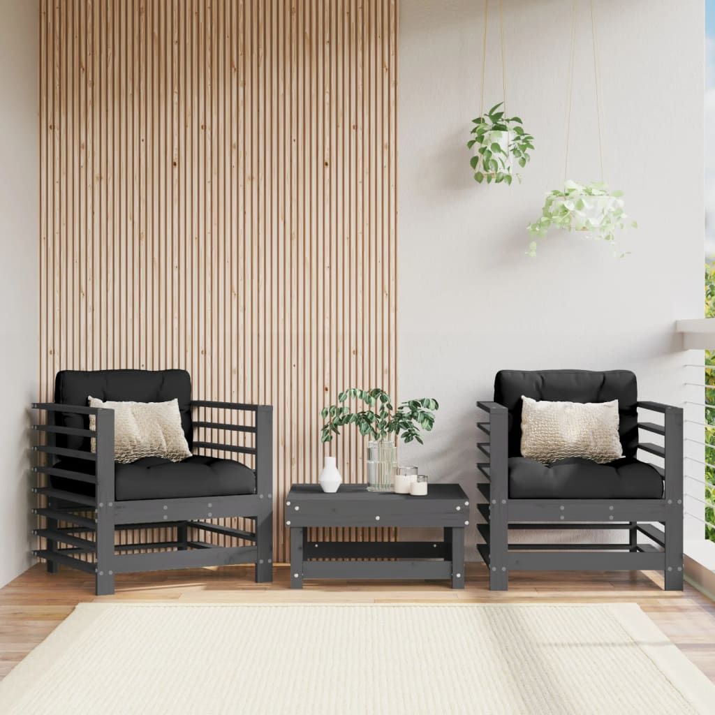 Corner Sofas With Cushions 2 Pcs Grey Solid Wood Pine