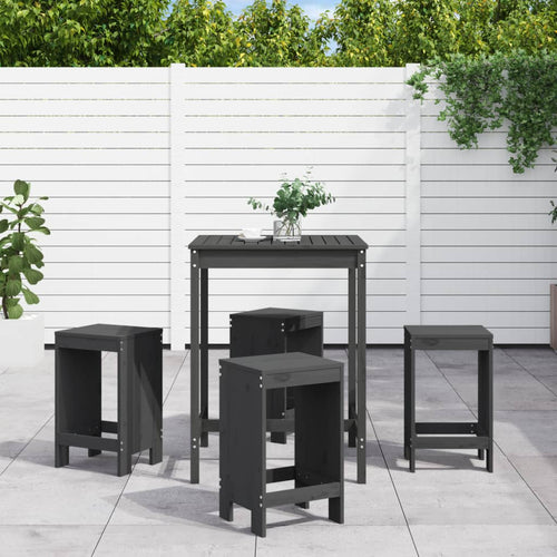 5 Piece Garden Bar Set Grey Solid Wood Pine