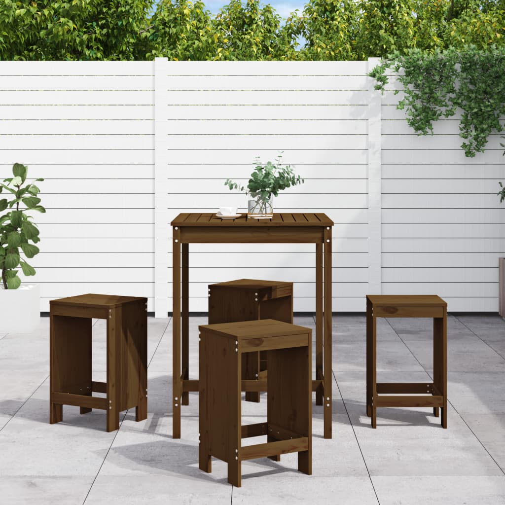 5 Piece Garden Bar Set Grey Solid Wood Pine
