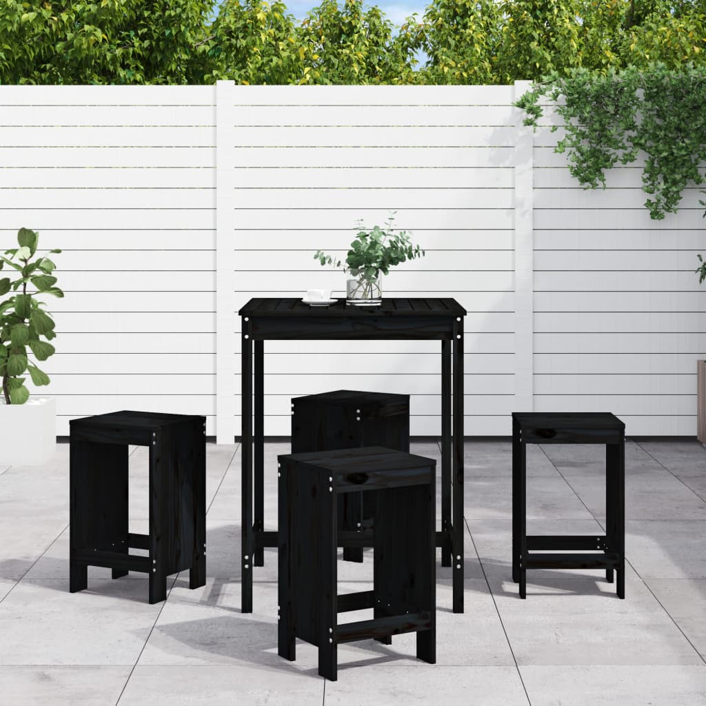 5 Piece Garden Bar Set Grey Solid Wood Pine
