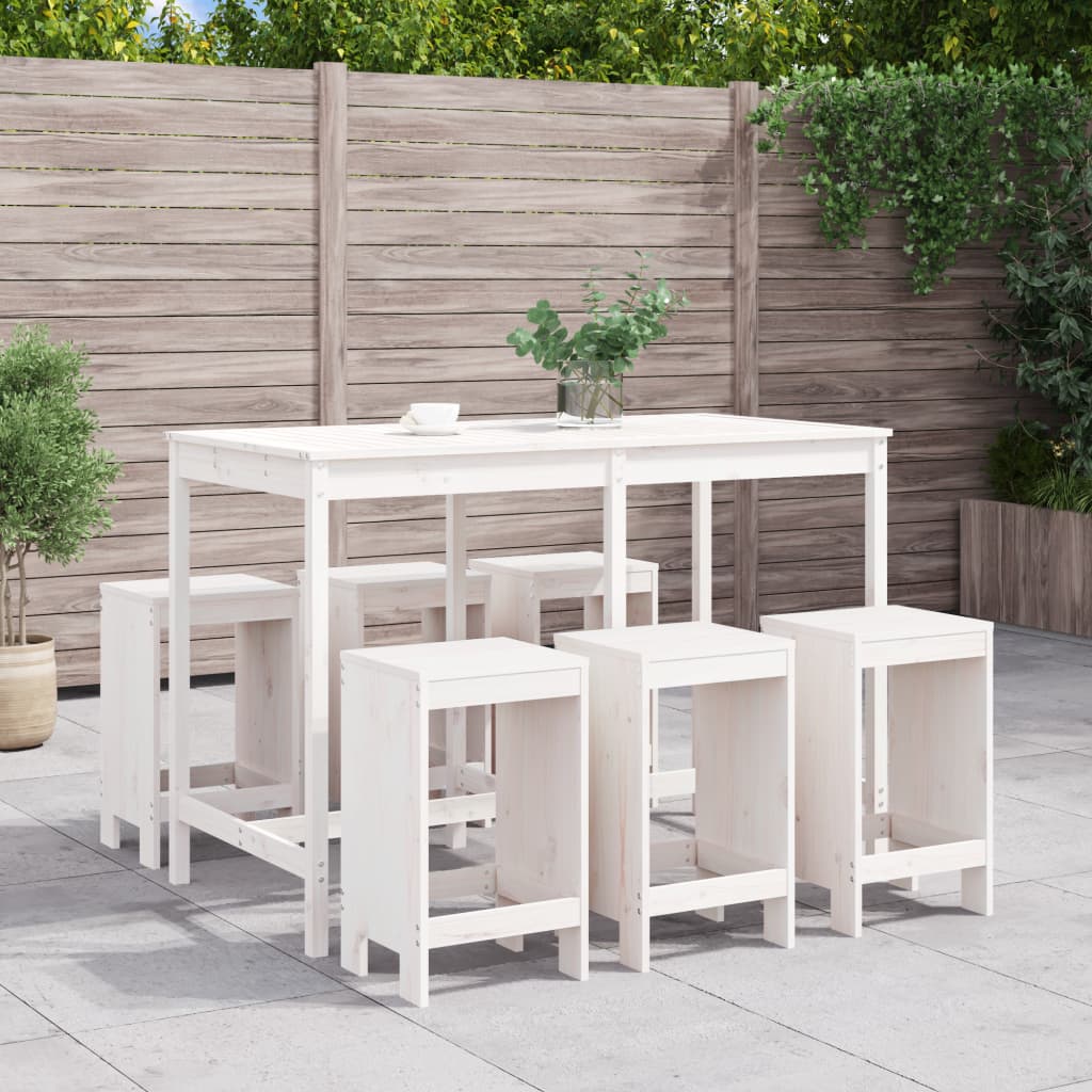 7 Piece Garden Bar Set Grey Solid Wood Pine