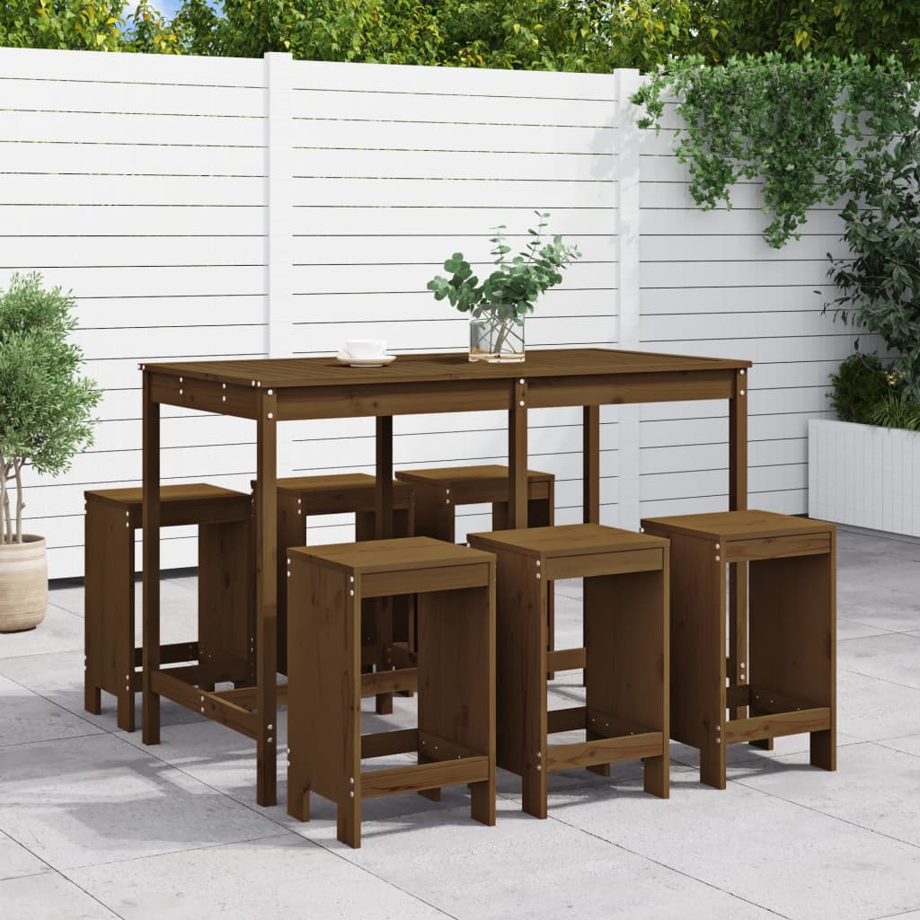7 Piece Garden Bar Set Grey Solid Wood Pine