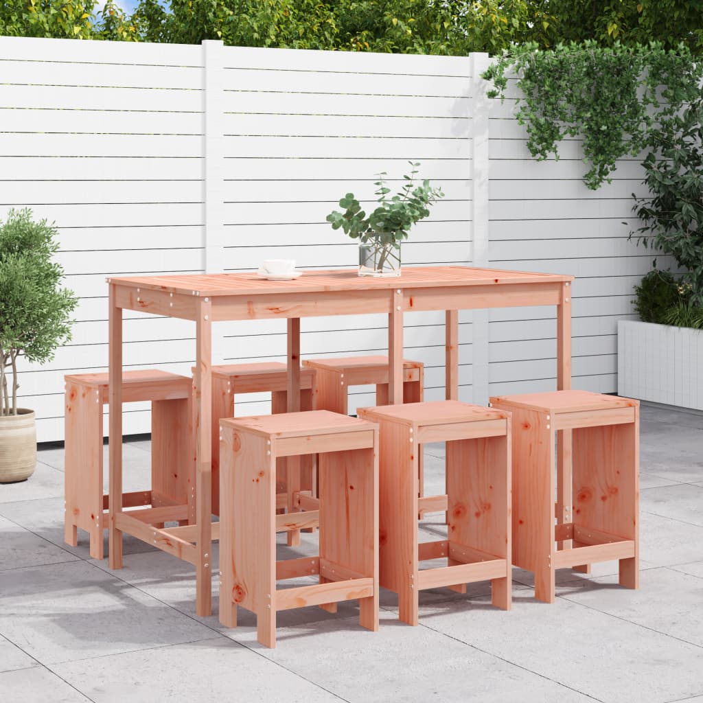 7 Piece Garden Bar Set Grey Solid Wood Pine