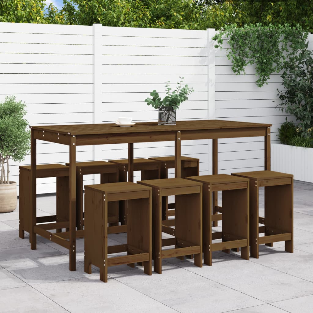 9 Piece Garden Bar Set Solid Wood Douglas