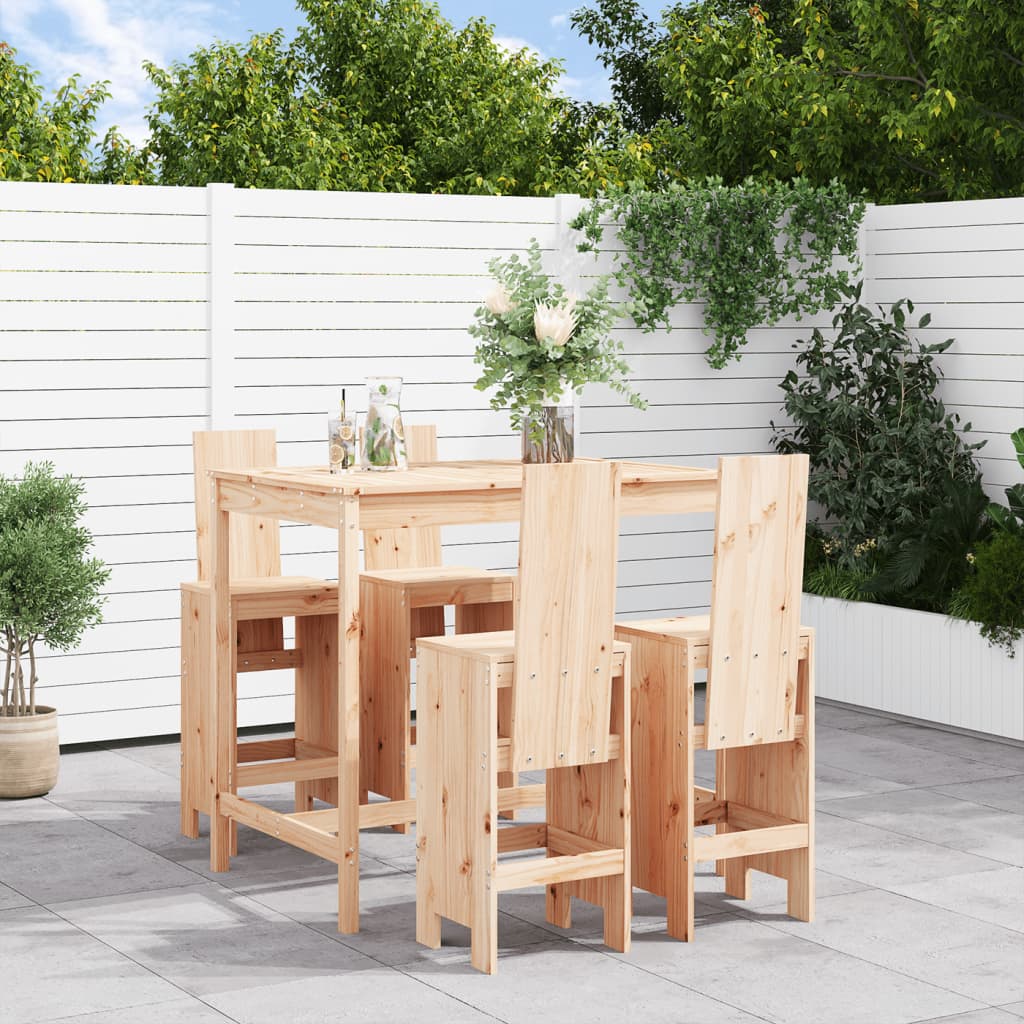 5 Piece Garden Bar Set White Solid Wood Pine