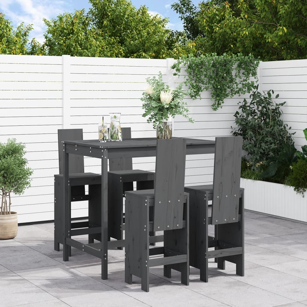 5 Piece Garden Bar Set White Solid Wood Pine