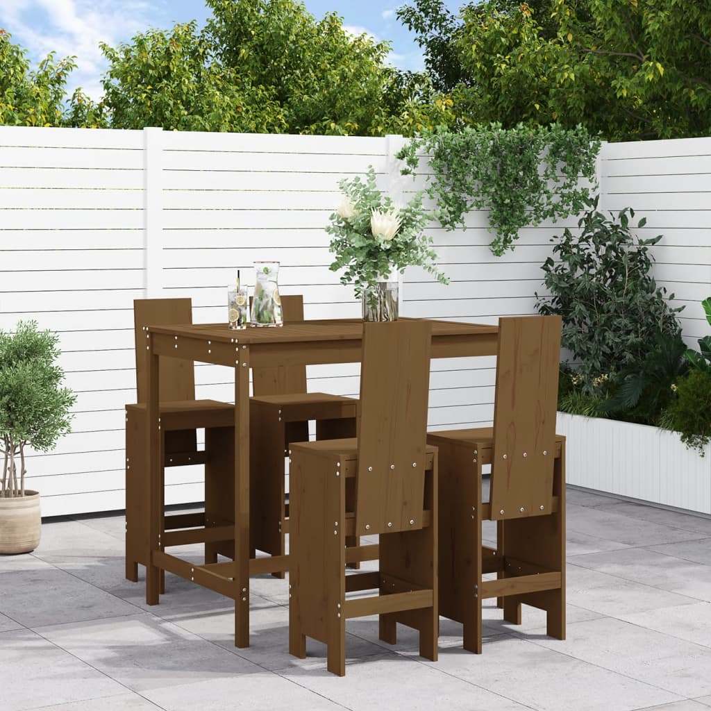 5 Piece Garden Bar Set White Solid Wood Pine