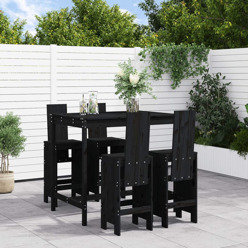 5 Piece Garden Bar Set White Solid Wood Pine