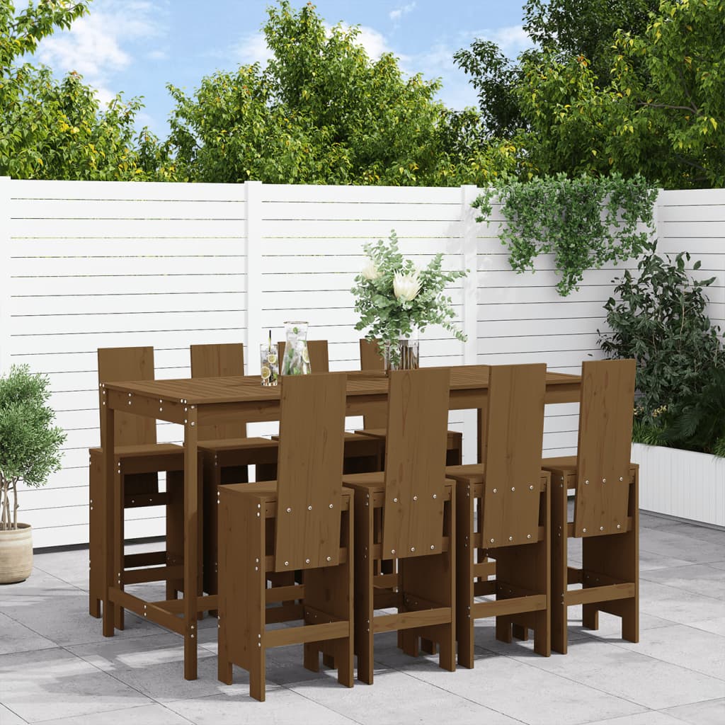 9 Piece Garden Bar Set Solid Wood Pine